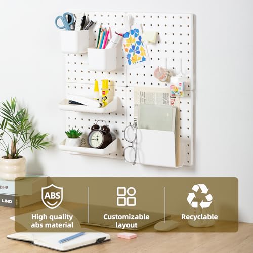 VUSIGN Peg Board Combination Kit, 22"x22" Pegboards and Accessories for Wall Organization with Two Installation Modes, Pegboard Wall Organizer for Office, Home, Desk,White Peg Board, White - color: White