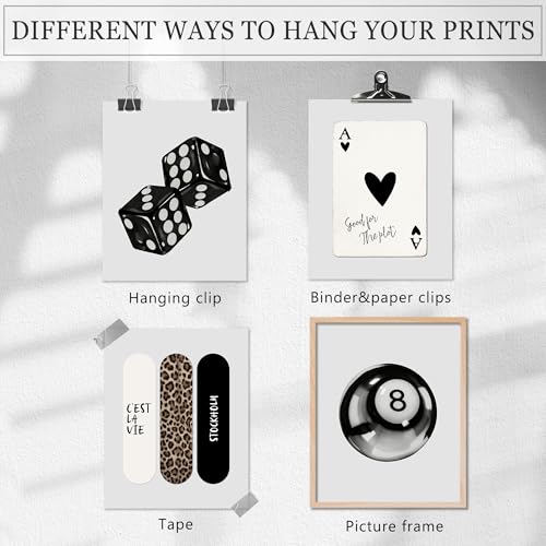 YUISLE Trendy Black and White Wall Art Posters, Leopard Preppy Room Decor, Aesthetic Dice Poster Prints for Teen Girl's Dorm Bedroom, 8x10 Inch, 4 PCS(Unframed)