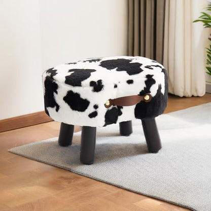 Foot Stools Small, Cow Ottomon with Handle, Velvet Footrest | Curved Foot Stool with Padded Seat Wooden Legs, Portable Foot Rest for Living Room, Bedroom, Entryway (Cow) - color: Cow