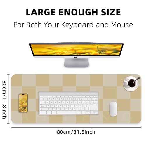 AFIING Leather Desk Mat, 31.5"x12", White Grey | Waterproof PU Leather, Non-Slip Mouse Pad, Aesthetic Desk Decor, For Home Office & Study - color: Apricot