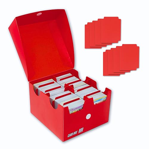 The Collector's Hubs Trading Card Storage Box 800 - Red | Card Box 800+ holds standard 35pt cards | 4-in-1 Compartments| Strong Double Wall Design | 8 dividers | Sports & Baseball Card Deck Box - Red