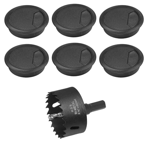 2-3/8" Spring Desk Grommet, JTemgle Plastic Cable Hole Cover with Hole Saw Computer Table Cord Wire Organizer Caps Desktop Cord Management for Home Office TV Stands Tabletops - Black, 7 Pcs - color: Black, size: 2-3/8" / 60mm