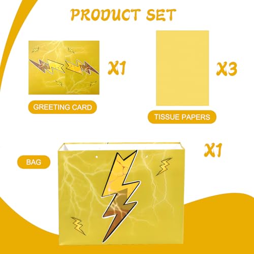 Mprocen Cartoon Animation Party Gift Bags Yellow Lightning Themed Goodie Bags with Greeting Cards Birthday Supplies Baby Shower Decorations Candy Bags - color: Themed 4