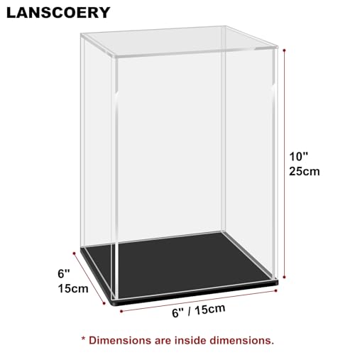 LANSCOERY Acrylic Display Case, 6x6x10 in, Upgraded Thickened UV-Resistant Showcase, 98% Clarity Dustproof Box with Glossy Black Base for Action Figures, LEGO & Models, Includes Scraper & LED Light - color: Black, size: 6x6x10inch; 15x15x25cm