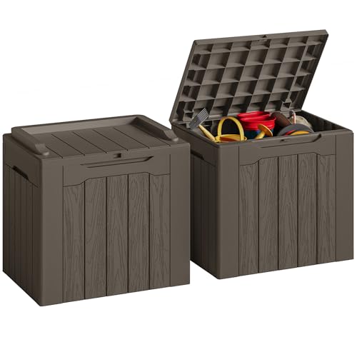 JUMMICO 31 Gallon Resin Deck Box Waterproof Indoor Outdoor Storage Boxes for Patio Furniture Cushions and Garden Tools (Brown, 31gallon-2 Packs) - color: Brown, size: 31 gallon - 2 Packs