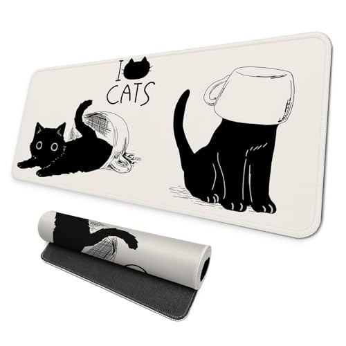 MAY FLOWER Gaming Mouse pad, Large Laptop Mousepad, Full Keyboard Mat, Long Computer Mouse Mat for Home and Office, Anti-Slip Rubber Base, 31.5 x 11.8 Inches (Black Cats) - color: Black Cats