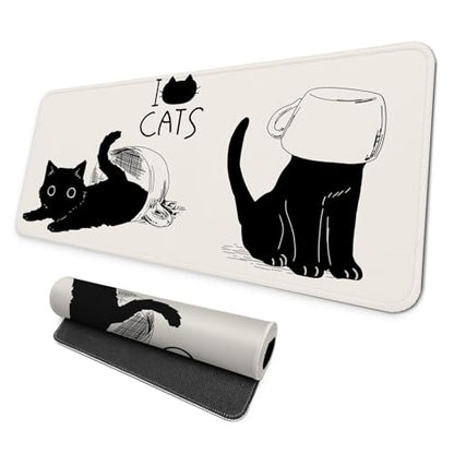 MAY FLOWER Gaming Mouse pad, Large Laptop Mousepad, Full Keyboard Mat, Long Computer Mouse Mat for Home and Office, Anti-Slip Rubber Base, 31.5 x 11.8 Inches (Black Cats) - color: Black Cats