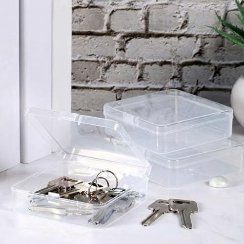 SATINIOR 24 Packs Small Clear Plastic Beads Storage Containers Box with Hinged Lid for Storage of Small Items, Crafts, Jewelry, Hardware (3.7 x 3.7 x 1.18 Inches) - size: 3.7 x 3.7 x 1.18 in