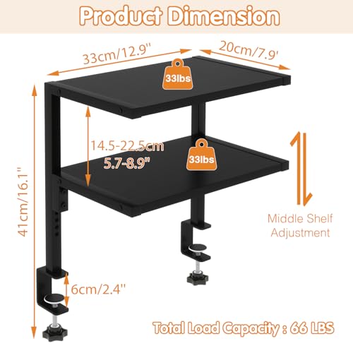 IBUYKE Clamp on Desk Organizer Shelf,12.9 inches Desk Extender Shelves, Above or Below Desk 2-Tier Adjustable Storage Shelves for Desktop Accessories,Black,TMZ007B - color: Black