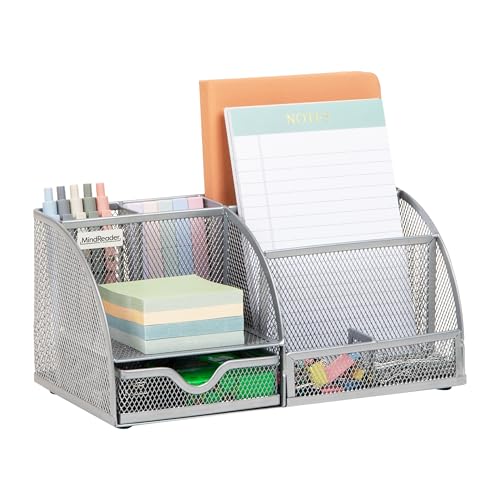 Mind Reader 7-Compartment Desktop Organizer, Metal Mesh Desk Organizer for Pens, Sticky Notes, Mail and Office Supplies, Silver - color: Silver