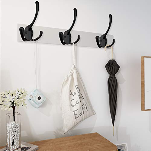 IBosins 18 Pack Big Heavy Duty Three Prongs Coat Hooks Wall Mounted with 36 Screws Retro Double Utility Rustic Hooks for Thick Coat, Big Heavy Bag - color: 18 Pcs Black