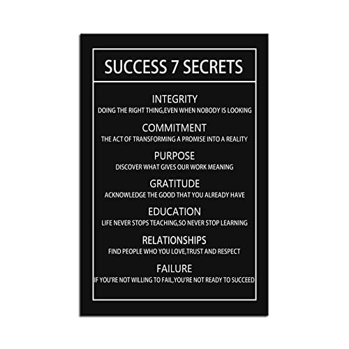 Motivational Canvas Wall Art for Office Inspirational Success 7 Secrets Poster Print Artwork Painting Picture for Framed Home Decoration Living Room Bedroom Ready to Hang [12''W X 18''H] - color: Inspirational-11, size: 18"L x 12"W