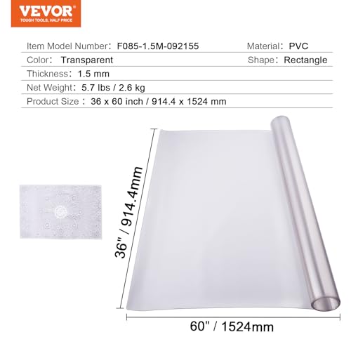 VEVOR Plastic Table Cover, 36 x 60 Inch 1.5 mm Thick Frosted Table Protector, Rectangle PVC Desk Mat, Waterproof & Easy Cleaning Desk Pad Tablecloth, for Office Dresser Dining Room Night Stand - size: 60" x 36" (Rectangular)