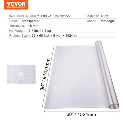 VEVOR Plastic Table Cover, 36 x 60 Inch 1.5 mm Thick Frosted Table Protector, Rectangle PVC Desk Mat, Waterproof & Easy Cleaning Desk Pad Tablecloth, for Office Dresser Dining Room Night Stand - size: 60" x 36" (Rectangular)
