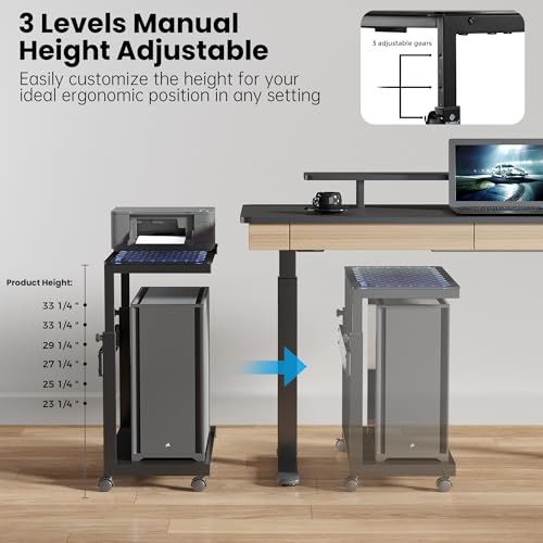 EUREKA ERGONOMIC Height Adjustable Computer Tower Stand, Illuminated Glass Panel PC Stand w/RGB Lights, 2-Tier CPU Holder Cart Under Desk, PC Floor Stand for Office Gaming, APP Control - color: Mix Color Lite