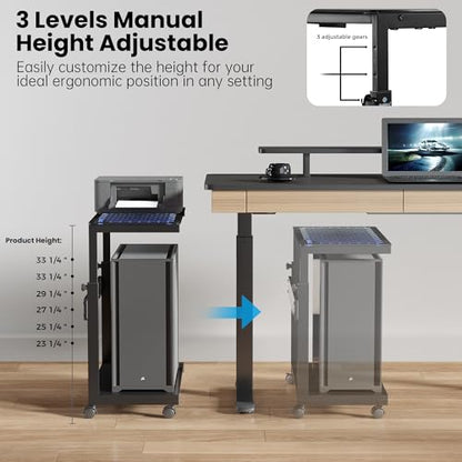 EUREKA ERGONOMIC Height Adjustable Computer Tower Stand, Illuminated Glass Panel PC Stand w/RGB Lights, 2-Tier CPU Holder Cart Under Desk, PC Floor Stand for Office Gaming, APP Control - color: Mix Color Lite