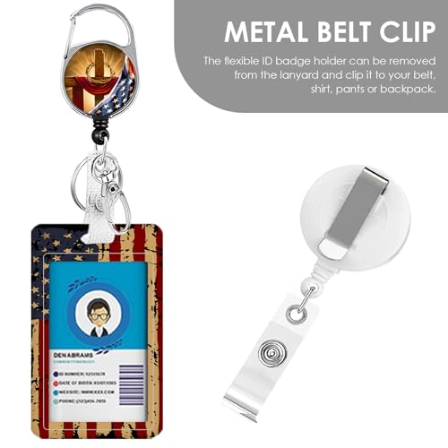 American Flag Lanyards ID Badge, USA Flag ID Badge Holder with Retractable Reel Clip and Keychain, Vertical Heavy Duty Identity Badge Cover Case Protector for Teacher Nurse Gifts for Christmas - color: Nationalflag2-red