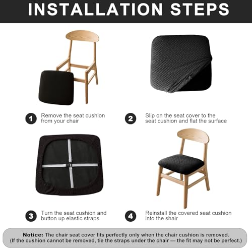 Genina Seat Covers for Dining Room Chair Seat Slipcovers Kitchen Chair Covers (Black, 4 Pcs) - color: Black, size: 4 PCS