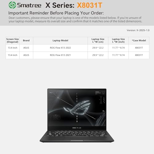 Smatree Hard EVA Protective Sleeve Case Compatible for 13.4 inch ASUS ROG Flow X13 2023/2022/2021 Waterproof Slim Sleeve Bag (X8031T) - color: X Series-Black, size: For 13.4 inch ASUS ROG Flow X13 2023/2022(X8031T)