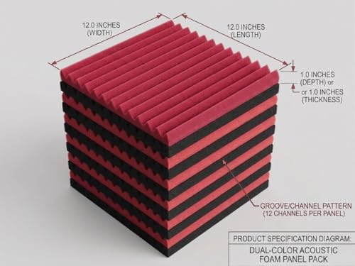 52 Pack Black/red 12 "X 12 "X1" Acoustic Panels Studio Soundproofing Foam(Accompanied By Double-Sided Adhesive Tape) - color: Black/red