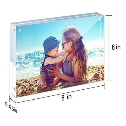 HELPLEX Acrylic Frame, 2 Pack 6x8 Acrylic Picture Frames, 24mm Thicker Frameless Clear Double Sided Magnetic Frame, Free Standing Desktop Display - size: 6x8(2 PACK)