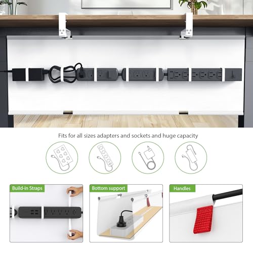KEEGH Extra Large 48" Under Desk Cable Management Tray - Under Desk Cord Management - Clamp/Screw Mount - Support Upto 70lbs - Fabric Wire Management - Cable Raceways Cord Hider for Office/Home, White - color: White, size: Extra Large (48 Inch)