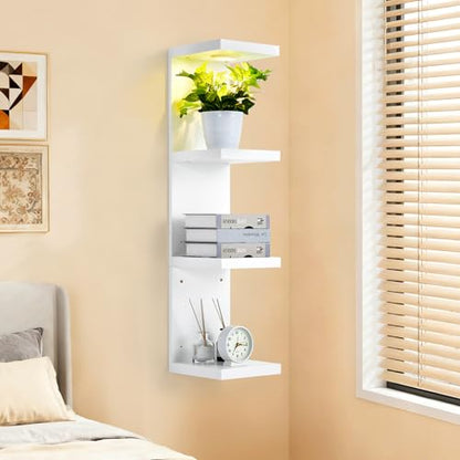 LinTimes 4-Tier LED Wall Shelf with Remote Control, White Floating Shelves Unit, Wall Mounted Display Storage - size: 4 Tier