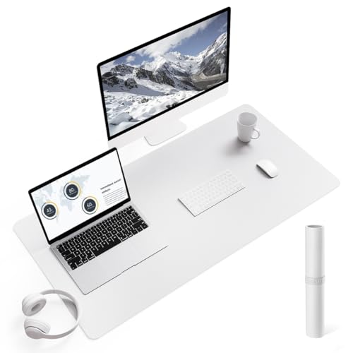 YSAGi Non-Slip Leather Desk Pad L Size, Waterproof Laptop Computer Desk Keyboard Mat, Table Protector Blotter Mat, Large Mouse Pad for Office/Work/Home/Decor(White, 35.4" x 17") - color: White, size: 35.4" x 17"