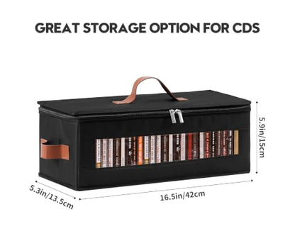 Qozary CD Storage Box - 6 Pack CD Case Holder with Clear Window, Holds 225 Jewel Cases, Media Storage Rack for CDs, Video Game Disks, Blu Ray Disc-16.5 × 8.3 × 8 in, Black - size: 6 Pack