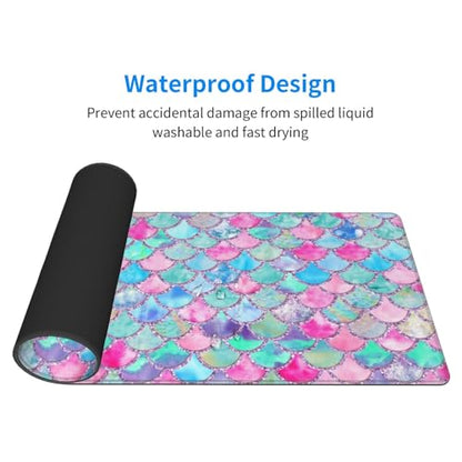 Colorful Pink Blue Glitter Mermaid Scales Mouse Pad Large Gaming Mousepad Non-Slip Rubber Base Keyboard Mouse Mat for Laptop Keyboard Desktop 31.5 x 11.8 inch - color: Blue Pink Glitter Mermaid Scales