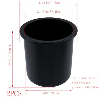 Dnyta 2Pcs 4.2" x 4" Black Plastic Cup Holder Insert, Sofa Recliner Car Seat Cups Holder Replacement, Poker Table Cup Holders, for Table, Sofa, Boats, Truck, Car - color: 2pcs, Black, size: 4.2" x 4", Bottom U-shaped groove