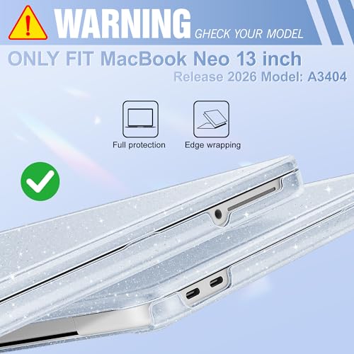 May Chen Compatible with MacBook Neo 13 inch Case 2026 Model A3404, Plastic Hard Shell,Keyboard Cover,Screen Protector,Dust Plug, for MacBook Neo 13" with A18 Pro Chip, Glitter Blue - color: Glitter Blue
