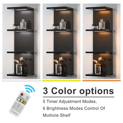 4 Tier LED Wall Shelf - Modern Floating Shelves for Makeup Vanity, Bedroom, Living Room | Easy Install Cosmetic & Display Lack Shelf, Black - color: 4l-black