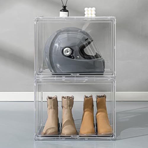 XXX-Large Clear Display Case 17.7" x 13" x 13" Extra Large Display Organizer Box with Magnetic Door, Stackable Acrylic Storage Bin for Boots, Shoes, Collectibles, Bags, Figures