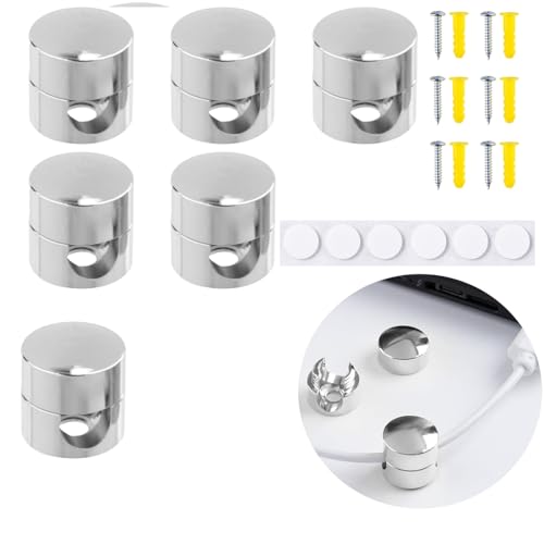 6 Sets Charger Cord Holder Stick on, Silver Metal Adhesive Cable Management Clips,Adjustable Phone Cable Anchor Holders,Wire Organizer for Desk, Wall, Home, Office, nightstand, Dresser, Chandelier - color: 6 pieces silver