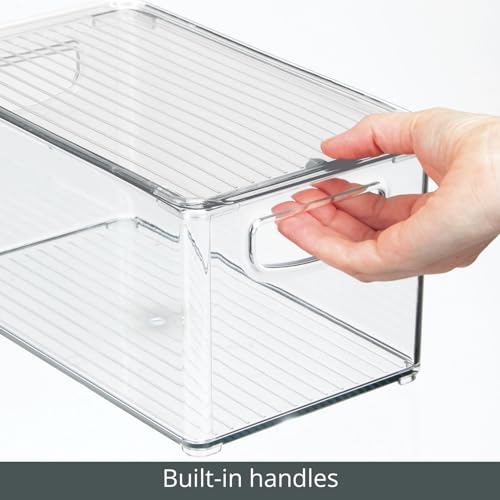 mDesign Deep Plastic Bathroom Storage Bin Box, Lid/Built-in Handles, Organization for Makeup, Hair Styling Tools, Toiletry Accessories in Cabinet, Shelves, Ligne Collection, 8 Pack, Clear