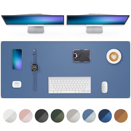Leather Desk Pad Protector- 48" x 17" Office Desk Mat, Non-Slip PU Leather Mouse Pad, Waterproof Desk Blotter Mat, Desk Cover for Office and Home (Grey Blue) - color: Grey Blue, size: 48" x 17"