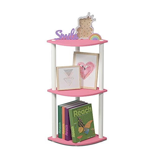 Furinno TURN-N-TUBE Corner Shelf, 3-Tier Corner Bookshelf, Display Storage Shelves with Open Shelves, for Organization and Storage, Living Room, Home Office, Garage, Pink - color: Pink/White, size: 3-Tier Round Tube