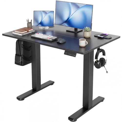 Claiks Electric Standing Desk 40 x 24 Inches, Adjustable Height Motorized Sit Stand Desk with 3 Memory Presets & Cable Management, Space-Optimized Computer Workstation for Home Office & Bedroom, Black - color: Black, size: 40 Inch