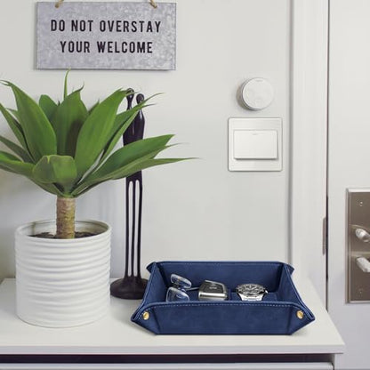 SITHON Valet Tray Desktop Storage Organizer – Premium PU Leather Catchall Bedside Vanity Tray Nightstand Caddy Holder for Keys, Phone, Wallet, Valentine's Day Gift, Dark Blue - color: Dark Blue