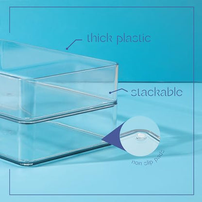primebox Plastic Clear Acrylic Drawer Organizers. Bathroom, Kitchen, Bedroom, Utensils, Office Organizer Bins, Storage Trays. Heavy Duty, Stackable. 3" x 3" x 2" Set of 6 - size: 3" x 3" x 2"
