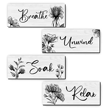 4 Pieces Bathroom Wall Art Rustic Farmhouse Decor Sign Relax Soak Unwind Breathe Wood Hanging Sign for Home Spa Bathroom Laundry Decor