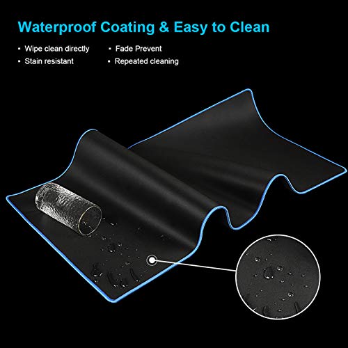 Large Gaming Mouse Pad(35.4x15.7x0.16in), Black Thick Computer Extended Mousepad for Laptop, Smooth Keyboard Mat with Non Slip Rubber Base, Stable Desk Pad Blotter with Durable Stitched Edges - color: All Black Rubber Base