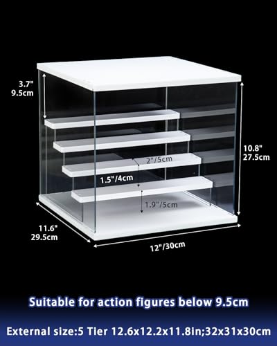 Clear Acrylic Display Case with Light , 5 Tier Display Box Stand Assembly Dustproof Protection Showcase for Collectibles Action Figures (White 12.6×12.2×11.8in; 32×31×30cm) - color: White with light, size: 5 Tier 12.6×12.2×11.8in; 32×31×30cm