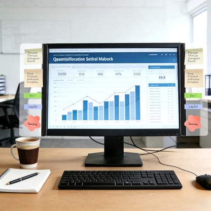 Monitor Memo Board, 4PCS Transparent Acrylic Computer Monitor Sticky Note Holder with 2PCS Sticky Notes, Desktop Side Panel Office Desk Accessories, Left and Right 11"x3"