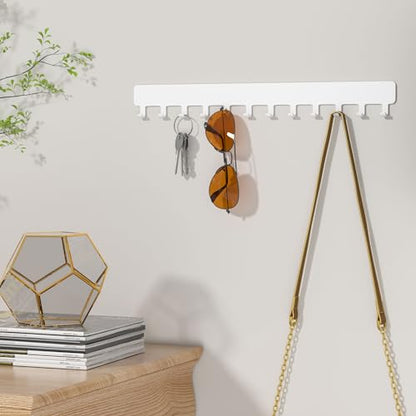 Necklace Holder Hanging Jewelry Organizer - Self-Adhesive Wall Mounted for Necklaces, Bracelets, 2 PCS, White - color: White
