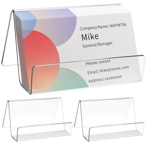 3 Pcs Acrylic Business Card Holder for Desk, Desktop Business Card Stand, Clear Name Cards Display Holder for Exhibition Accessories Home Office, Capacity: 50 Cards - color: Transparent-3pcs