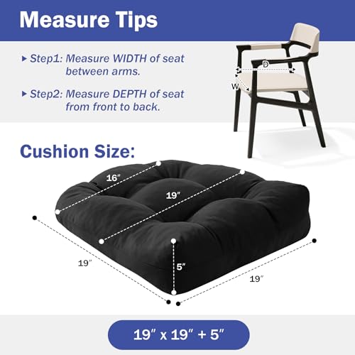 IPYNBAP Outdoor Chair Cushions Set of 2, Patio Chair Cushions with Ties,19x19+5” Tufted Outdoor Seat Cushions, Waterproof Patio Furniture Cushions, Outdoor Dining Chair Pads, Black - color: Black, size: 19*19+5”/2pcs