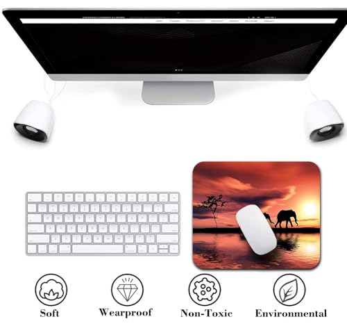 Elephant Family Silhouettes Mouse Pad, Animals By River at Sunset Desk Mat | Wild Landscape, Anti-Slip Rubber Base, Silky Smooth Surface, Cute Office/Gaming Mousepad - color: Color_CNn