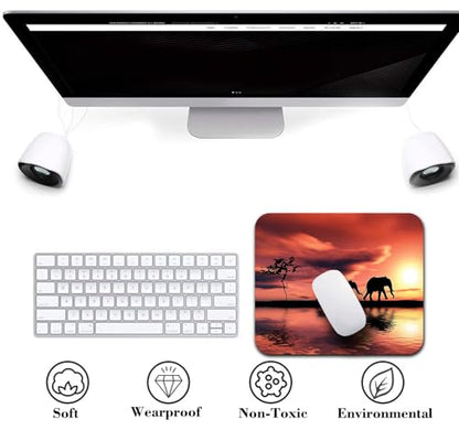 Elephant Family Silhouettes Mouse Pad, Animals By River at Sunset Desk Mat | Wild Landscape, Anti-Slip Rubber Base, Silky Smooth Surface, Cute Office/Gaming Mousepad - color: Color_CNn